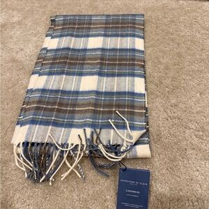 Johnstons of Elgin Blue and Cream Cashmere Scarf